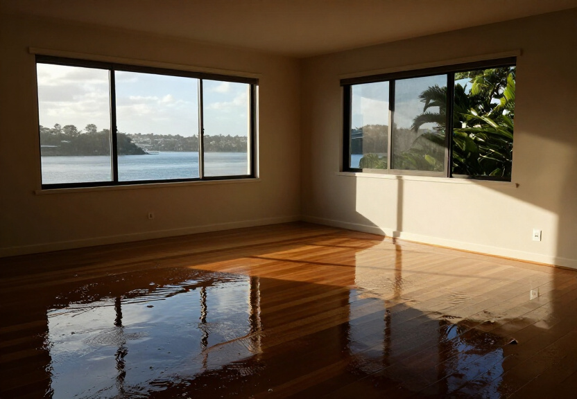 Water-damaged wall in a Parramatta home with peeling paint and visible stains